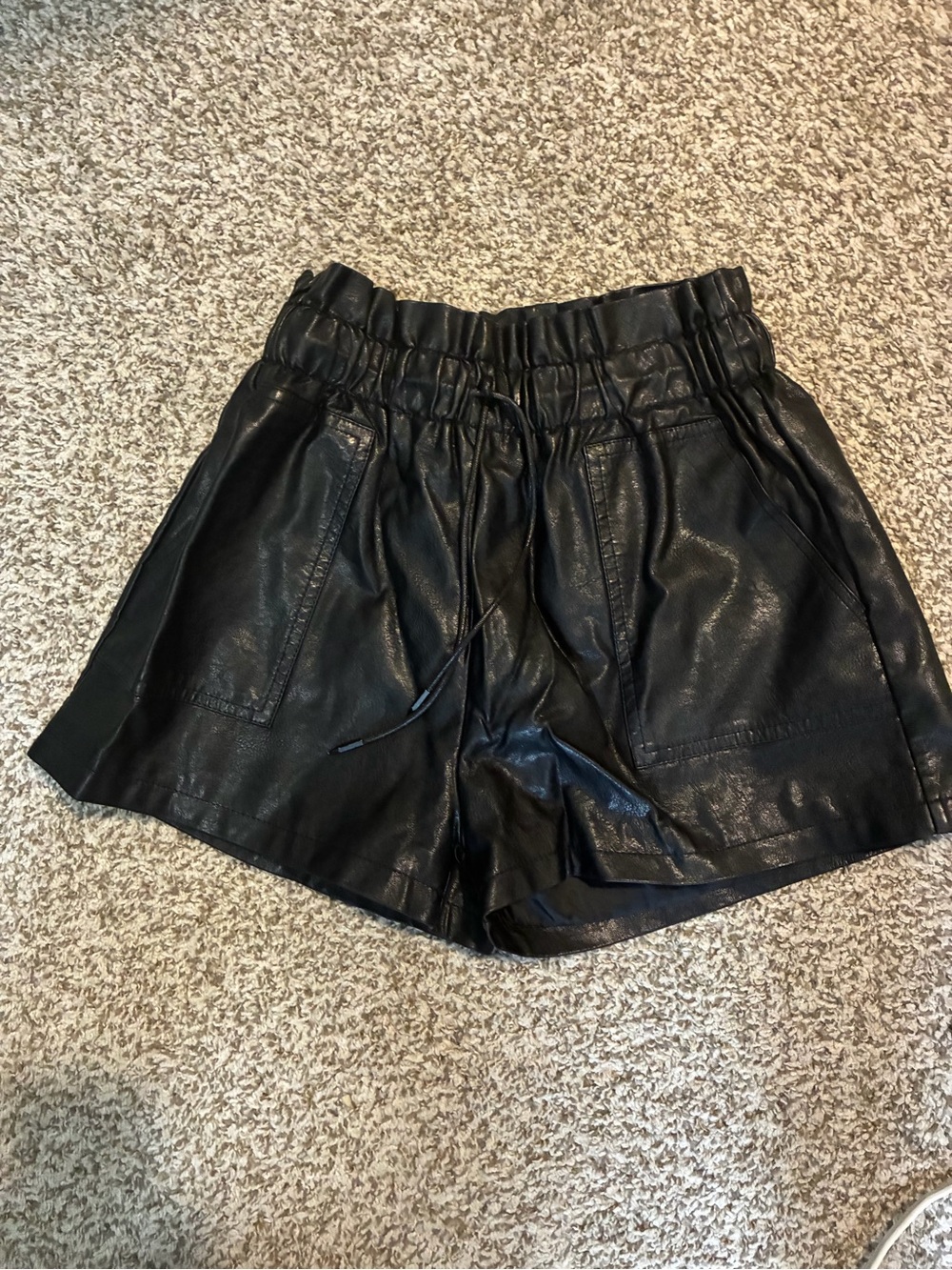 Amazon Black Faux Leather High-Waist Drawstring Shorts